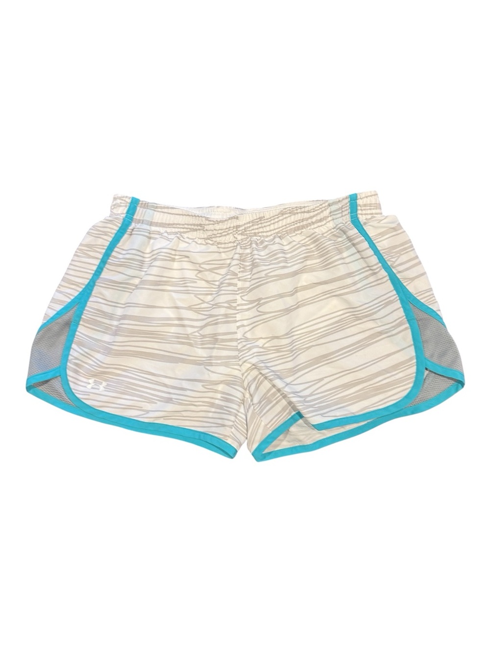Under Armour Cream Striped Athletic Shorts with Turquoise Trim